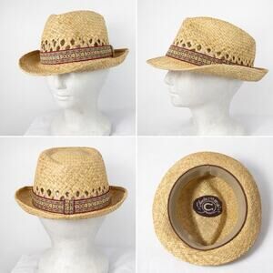 Charlie 1 Horse Straw Fedora Western Boho Festival Hat Sm Unisex Geometric Strap